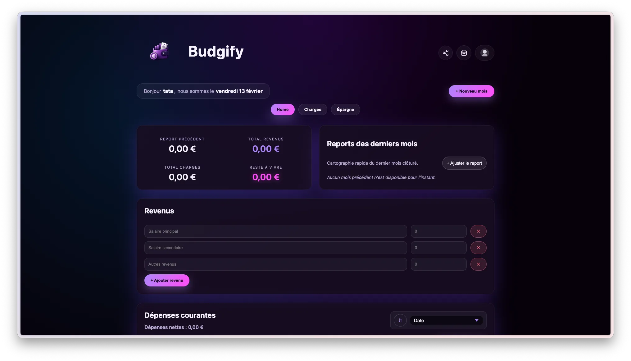 Capture du projet Budgify