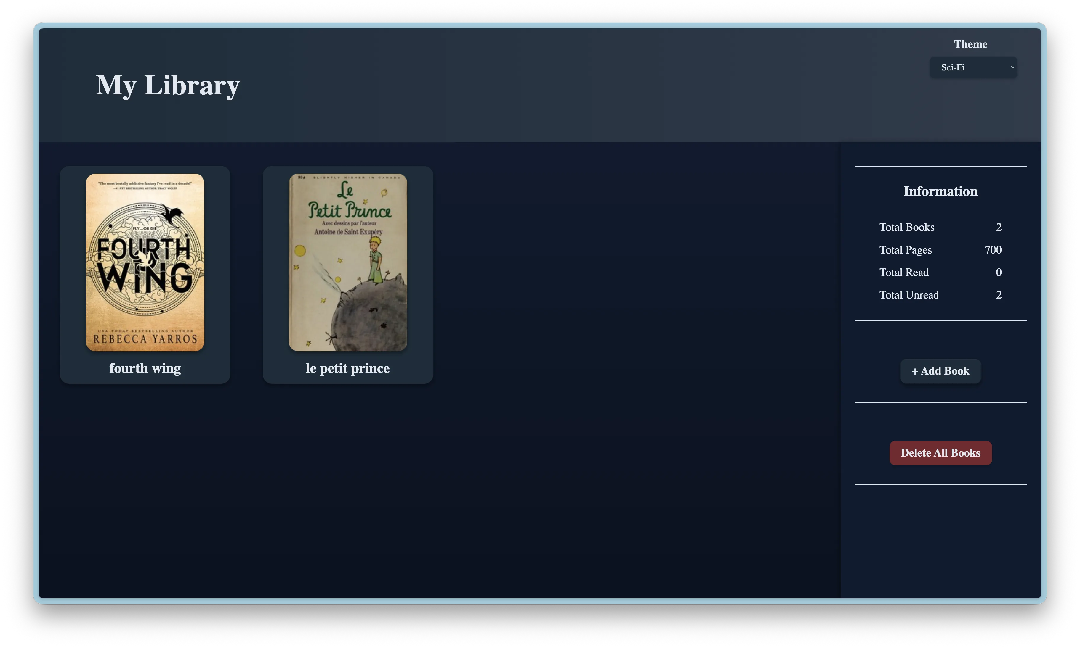 Capture du projet My Library